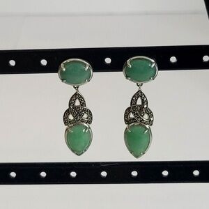 925 Sterling Silver Green Aventurine Pierced Earrings